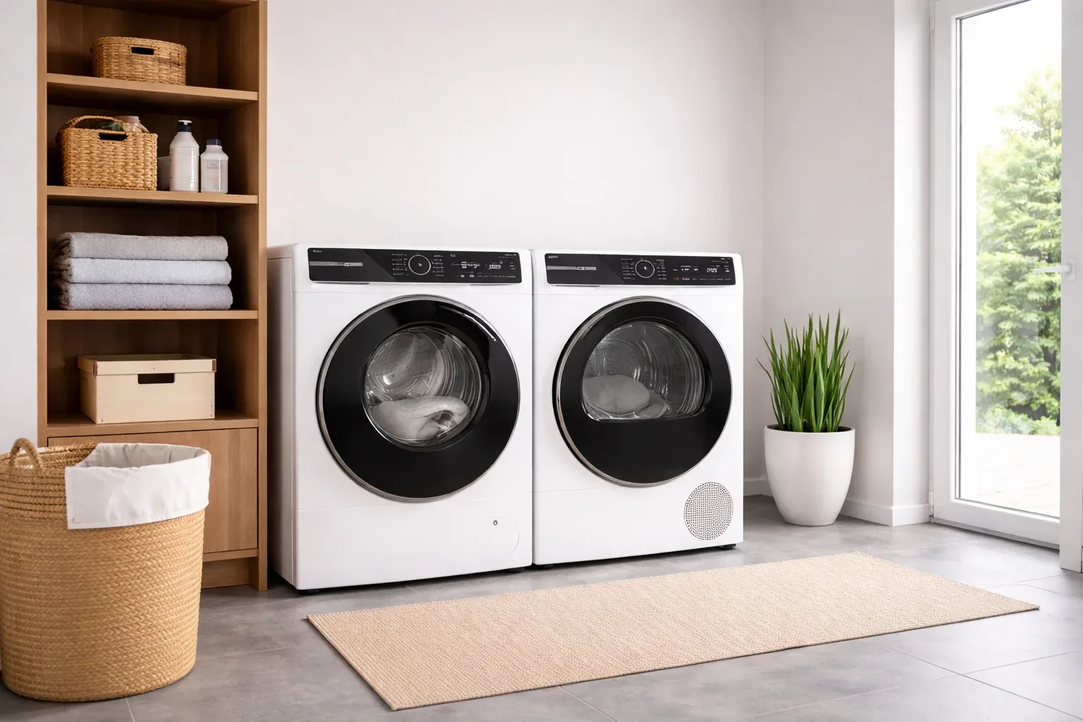 Wasmachine en droogkast in moderne wasruimte - Electro Herman Haaltert